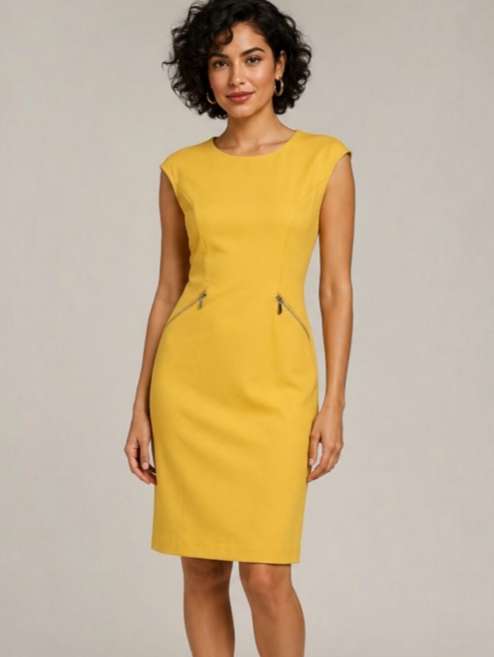 New York & Company Yellow Sheath Dress with Zip Accent